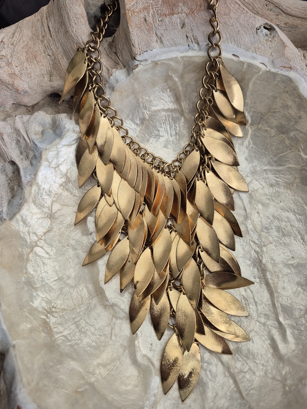 💕Gold Leaf Cascade Statement Necklace - Unbranded💕